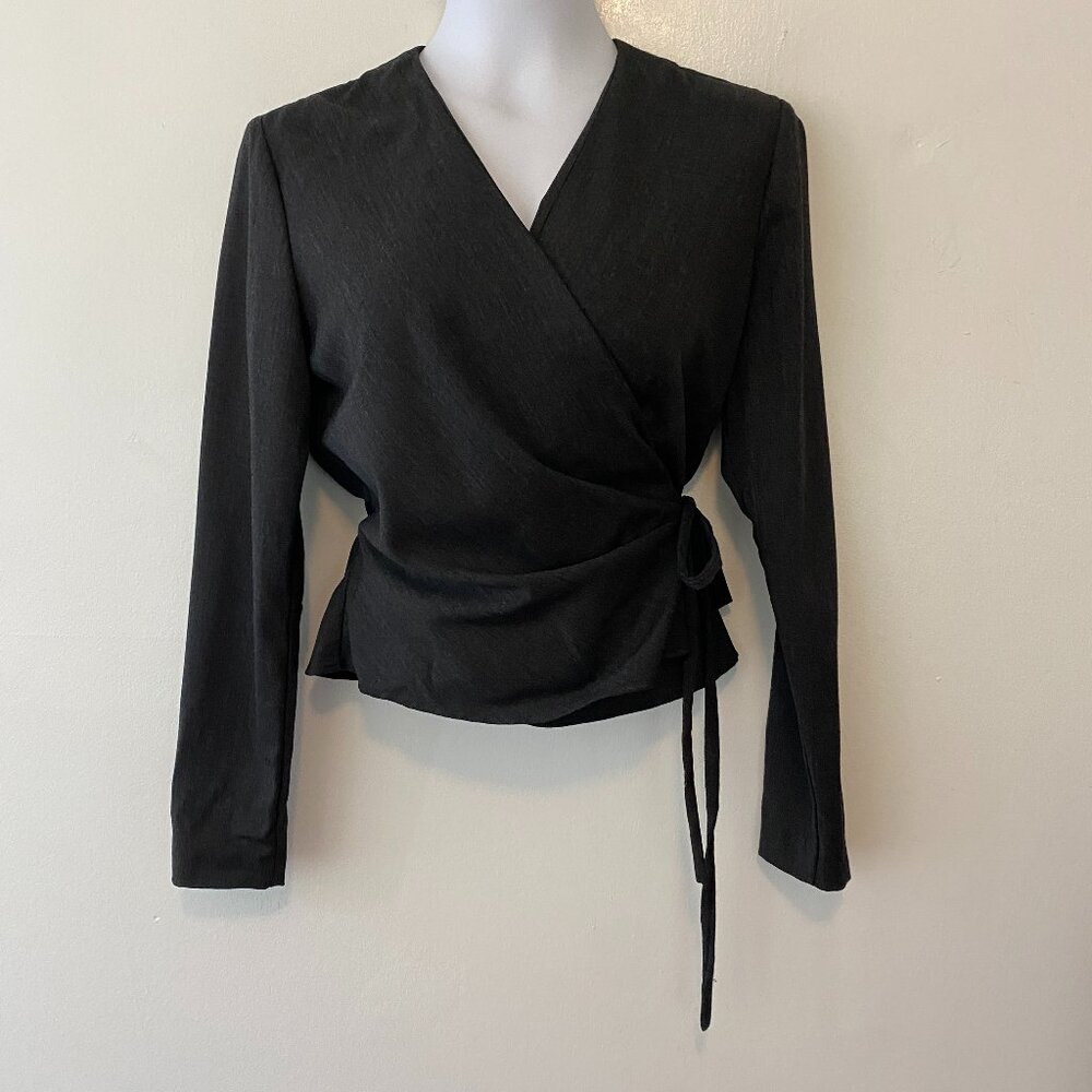 Lafayette 148 Charcoal Grey Wrap Jacket Blazer Womens 4 Wool
